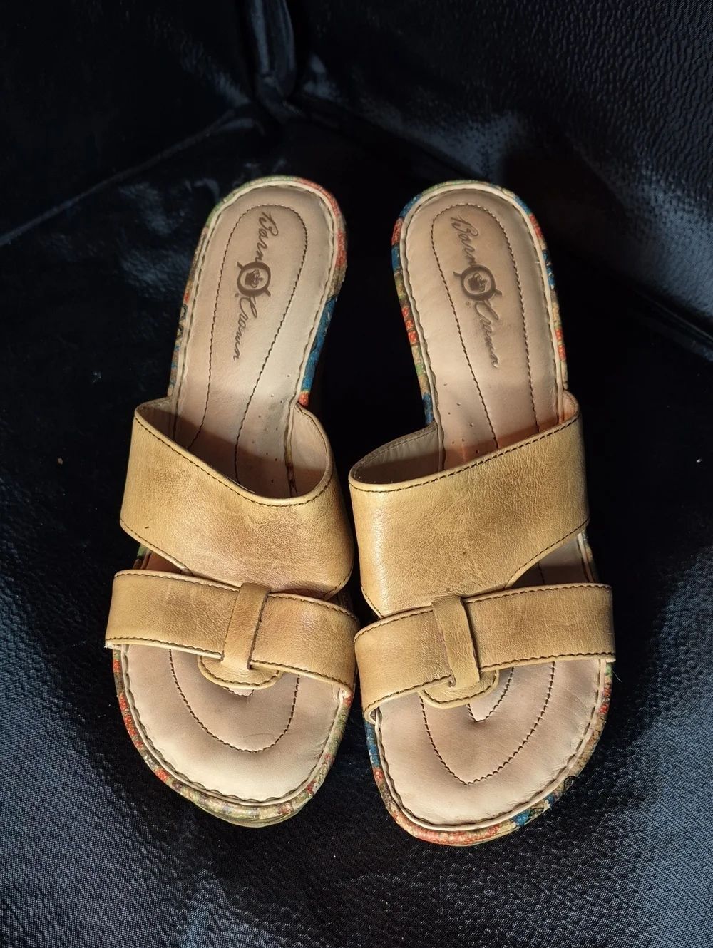 Born Crown Women's 8 Leather Floral Wedge Sandal - Picture 2 of 8